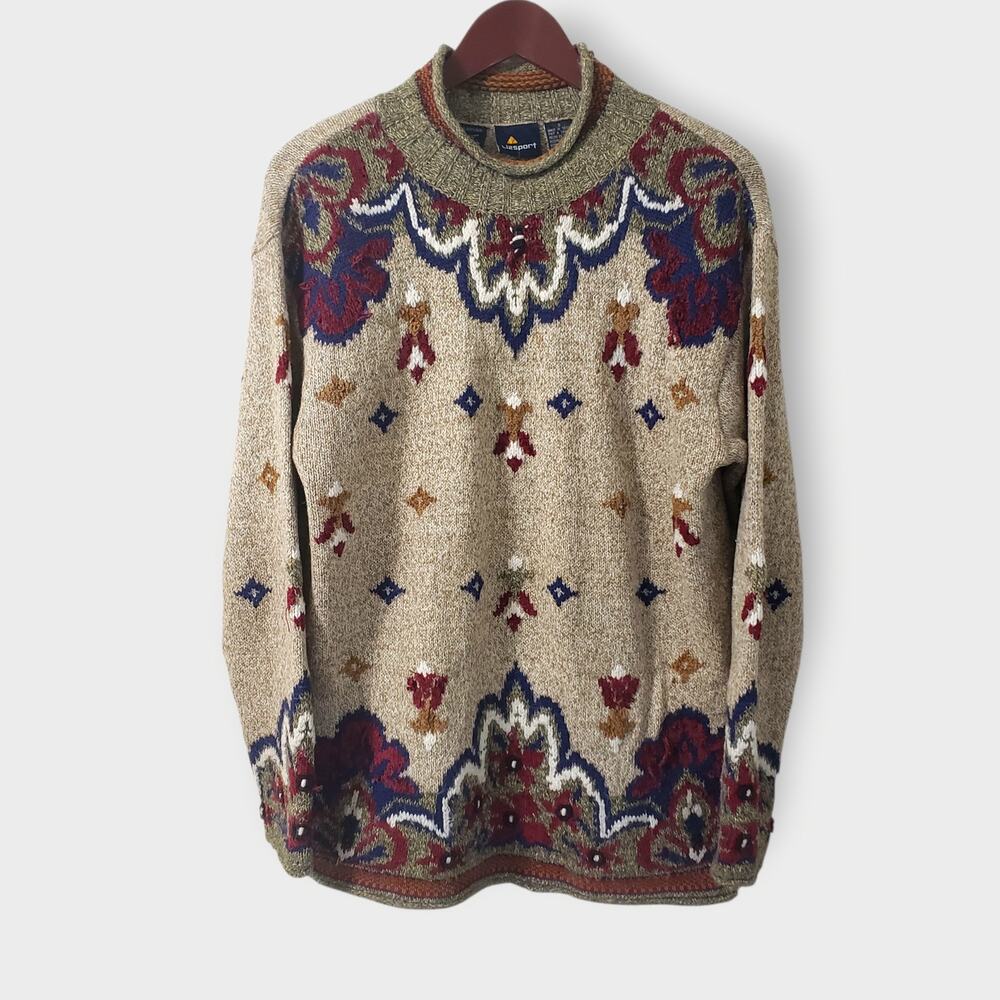Vintagecore Lizsport Fairisle Wool Sweater‎ Sz Small Cottagecore Nordic Grandma